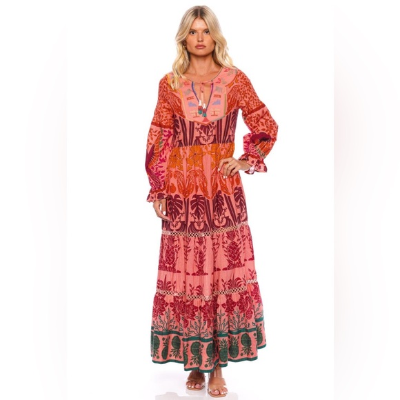FARM Rio | Dresses | Farm Rio Nwt Anika Print Macaws Tiered Maxi Boho ...